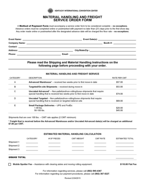 Material Handling and Freight Service Order Form
