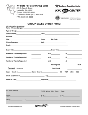 Kentucky State Fair Board Group Sales Order Form