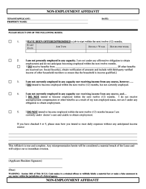 Non-Employment Affidavit