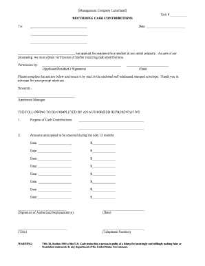 Recurring Cash Contributions Verification Form