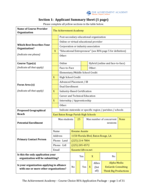 Course Choice RFA Application