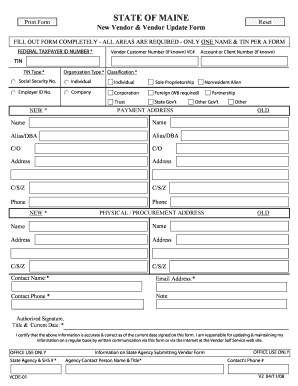Maine New Vendor Form
