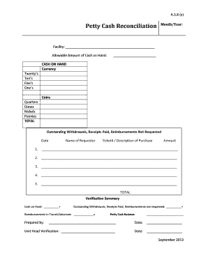 Petty Cash Reconciliation Form