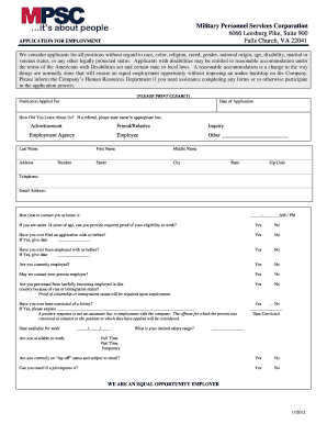 Military Personnel Services Corporation Employment Application