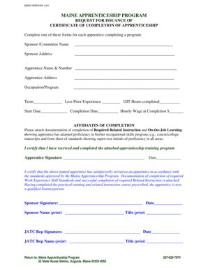 Maine Apprenticeship Completion Certificate Request