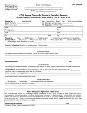 Michigan FOIA Appeal Form