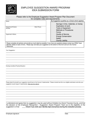 Employee Suggestion Form Template from www.pdffiller.com