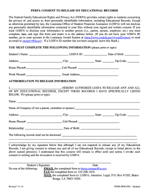 FERPA Consent to Release Educational Records