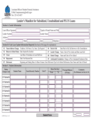 Louisiana Lender’s Manifest for Student Loans