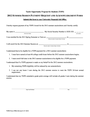 TOPS Summer Session Payment Request Form