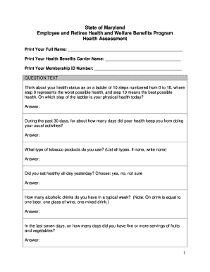 Maryland Employee Health Assessment Form