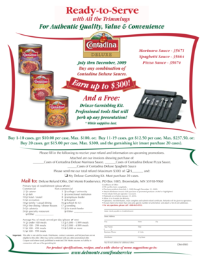Contadina Deluxe Sauces Rebate Form