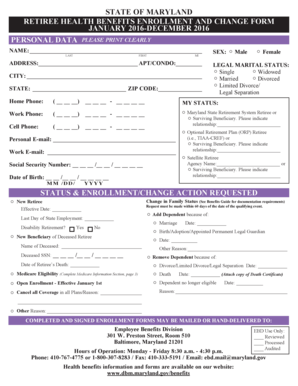 Maryland Retiree Health Benefits Enrollment Form