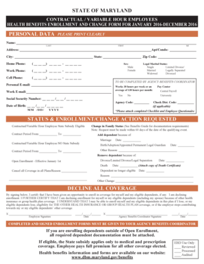 Maryland Health Benefits Enrollment Form
