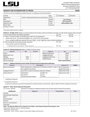 Louisiana State University Travel Authorization Form