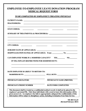Employee-to-Employee Leave Donation Medical Request Form