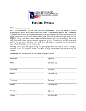 Texas Department of Housing and Community Affairs Personal Release