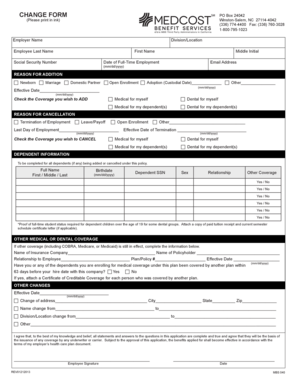 Employee Health Coverage Change Form