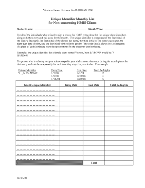 HMIS Non-Consenting Clients Monthly List