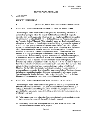 Maryland Bid/Proposal Affidavit