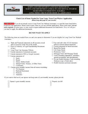 Maryland Long-Term Care Waiver Application