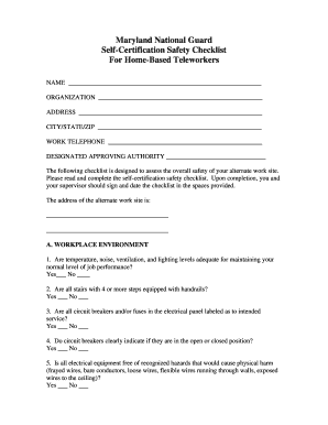 Maryland National Guard Telework Safety Checklist