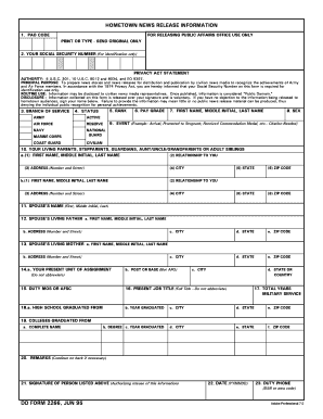 Hometown News Release Form