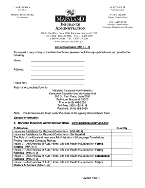 Maryland Insurance Brochure Request Form