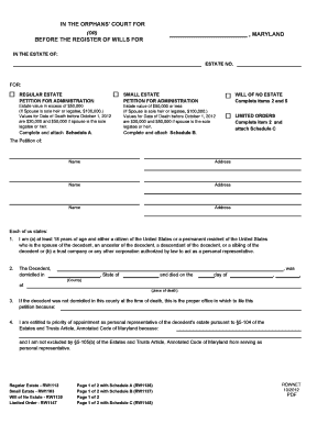 Maryland Petition for Administration
