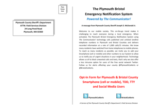 Plymouth Bristol Emergency Notification System Opt-In Form