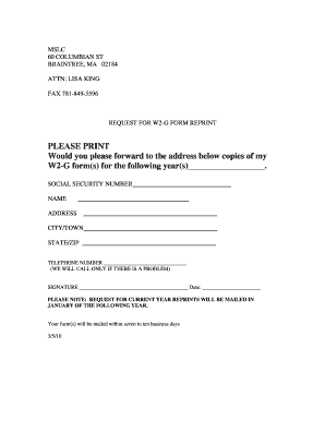 Request for W2-G Form Reprint