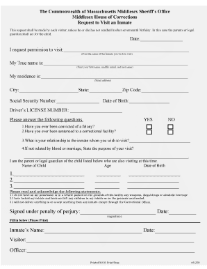 Massachusetts Inmate Visit Request Form