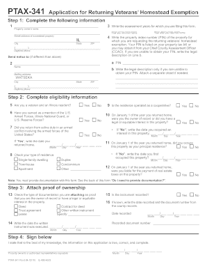 Illinois Returning Veterans' Homestead Exemption Application