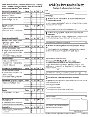 Minnesota Child Care Immunization Record