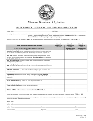 Allergen Check List for Food Suppliers and Manufacturers - mda state mn