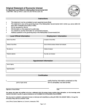 Statement of Economic Interest for Appointed Local Official