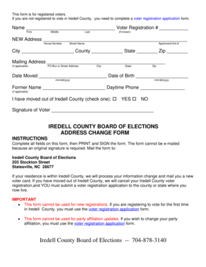 Iredell County Voter Registration Address Change Form