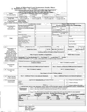 Maryland Land Instrument Intake Sheet