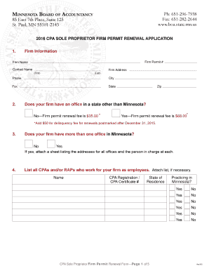 Minnesota CPA Sole Proprietor Firm Permit Renewal