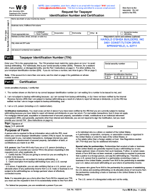 Form W-9 Taxpayer Identification Number and Certification