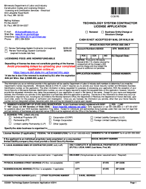 Minnesota Technology Systems Contractor License Application