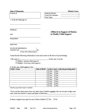 Minnesota Child Support Modification Affidavit