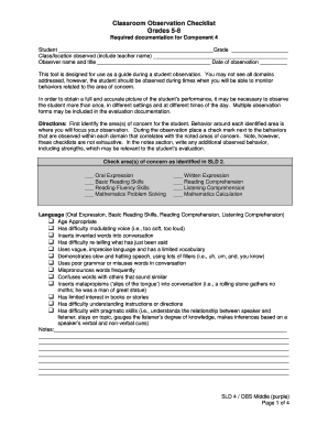 Classroom Observation Checklist Grades 5-8