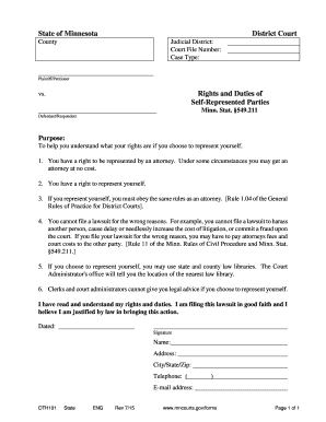 Minnesota Self-Representation Rights and Duties Form