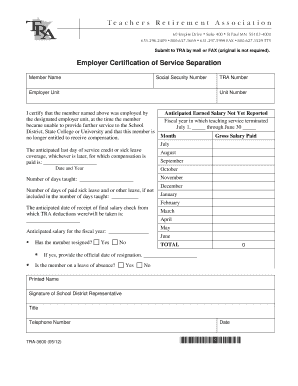Teacher Retirement Association Service Separation Form