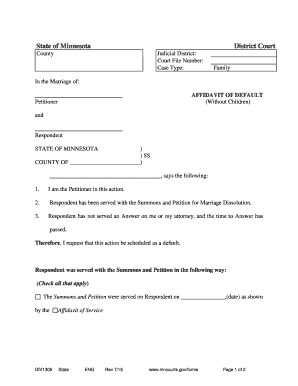 Affidavit of Default for Divorce