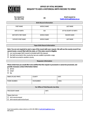 Minnesota Historical Birth Record Request Form