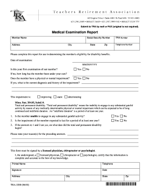 Teacher Retirement Association Medical Examination Report