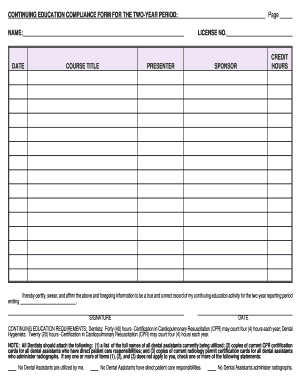 Continuing Education Compliance Form