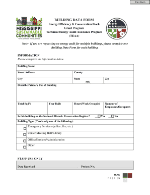 Building Data Form for Energy Audit